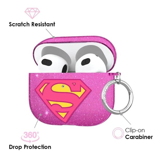 Alt view image 4 of 5 - Velvet Caviar Compatible with AirPods 3rd Generation Case with Keychain - Cute Protective Hard AirPod 3 Cases for Women - Supergirl Purple Stardust Glitter