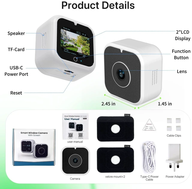 Alt view image 5 of 5 - IdeaBeam 3K 5MP Window Camera with Touch Screen, Home Indoor Security Camera, AI Color Night Vision, Dual-Band 2.4/5GHz WiFi, Motion Detection, Two-Way Audio, 24/7 Recording, Alexa & Google Assistant
