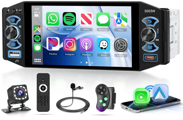 Main image of Single Din Car Stereo 5 Inch IPS Touchscreen Wired Wireless Carplay Android Auto Mirror Link FM AM RDS Bluetooth Hands Free Audio Player Steering Wheel Control Backup Camera