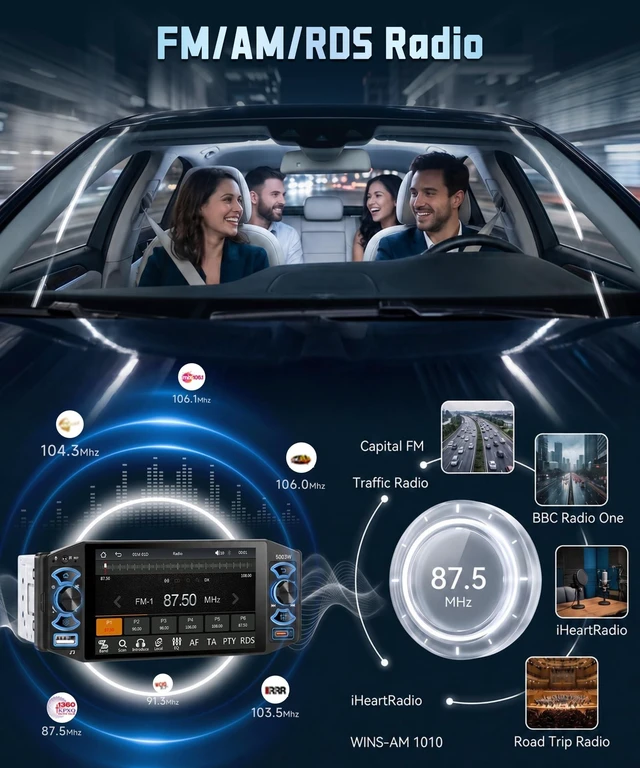 Alt view image 4 of 5 - Single Din Car Stereo 5 Inch IPS Touchscreen Wired Wireless Carplay Android Auto Mirror Link FM AM RDS Bluetooth Hands Free Audio Player Steering Wheel Control Backup Camera
