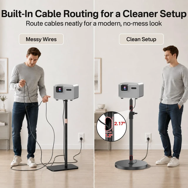 Alt view image 3 of 5 - Heavy Duty Projector Stand Floor Adjustable Height 35''-45'', 1/4 Screw Projector Stand 360 Rotatable, Built-in Cable Management, Compatible with Projector, Camera, Webcam for Home & Office & Outdoor
