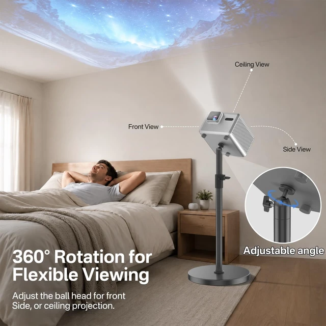 Alt view image 4 of 5 - Heavy Duty Projector Stand Floor Adjustable Height 35''-45'', 1/4 Screw Projector Stand 360 Rotatable, Built-in Cable Management, Compatible with Projector, Camera, Webcam for Home & Office & Outdoor