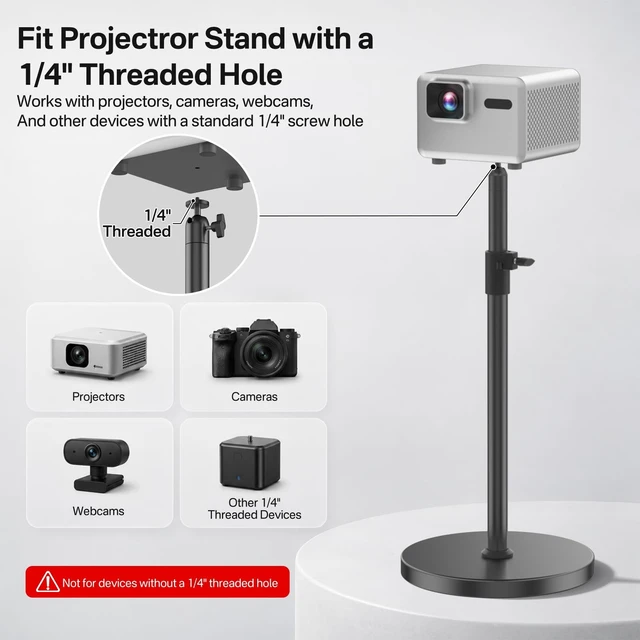 Alt view image 2 of 5 - Heavy Duty Projector Stand Floor Adjustable Height 35''-45'', 1/4 Screw Projector Stand 360 Rotatable, Built-in Cable Management, Compatible with Projector, Camera, Webcam for Home & Office & Outdoor