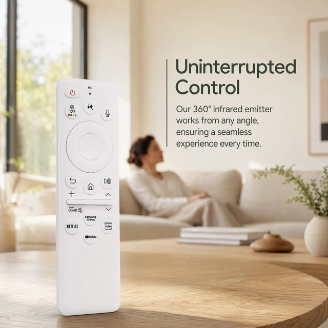 Alt view image 4 of 5 - BN59-01482A TV Remote for Samsung Frame TV with Solar Charging Smart Voice Control & 360 IR for Samsung Smart TV, Neo QLED No Pairing Needed, Replace BN59-01482G, BN59-01482K, BN59-01482