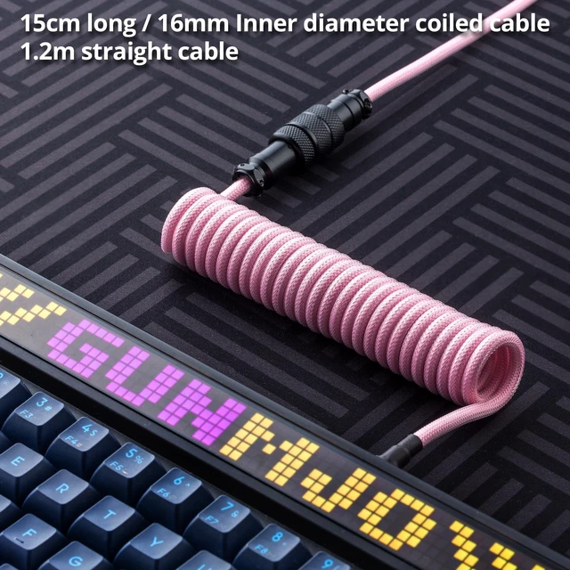 Alt view image 4 of 5 - GUNMJO Pro Custom Coiled USB C Cable for Gaming Keyboard, Double-Sleeved Mechanical Keyboard Cable with Detachable Metal Aviator, 1.5M USB-C to USB-A, Black Pink