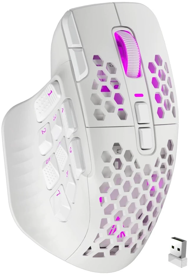 Main image of SOLAKAKA SM809 Pro Gaming Mouse with 9 Side Buttons,24000 DPI RGB Mouse for Gamer,16 Programmable Macros MMO Mouse (Wireless, 1-white2)