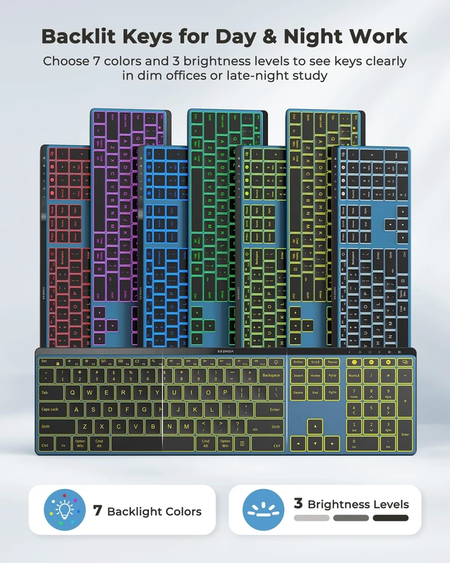 Alt view image 2 of 5 - seenda COE64-3 Pro Wireless Bluetooth Keyboard Mouse Combo, 7-Color Backlit