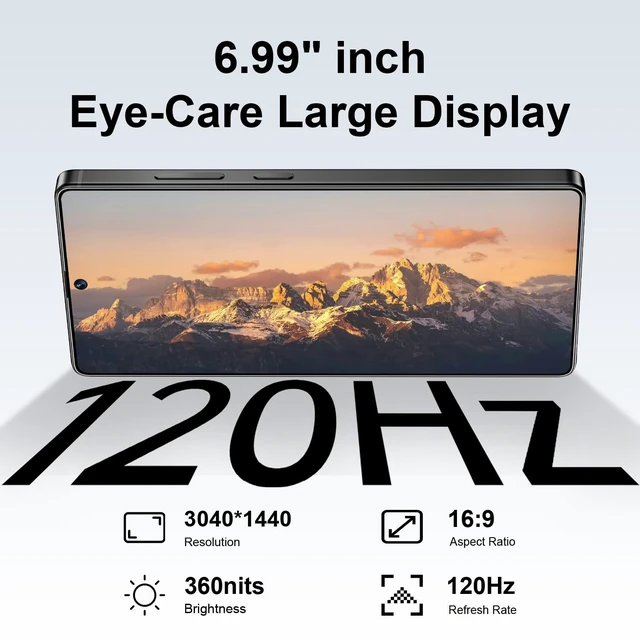 Alt view image 3 of 5 - zrchjm I25 Ultra 5G Unlocked Smartphone,16GB+512GB 7000mAh Fully Cell Phone for Android 14, 6.99" HD Screen Unlocked Cell Phone, 68MP+108MP Dual Camera/Dual SIM/Fingerprint (Cyan)