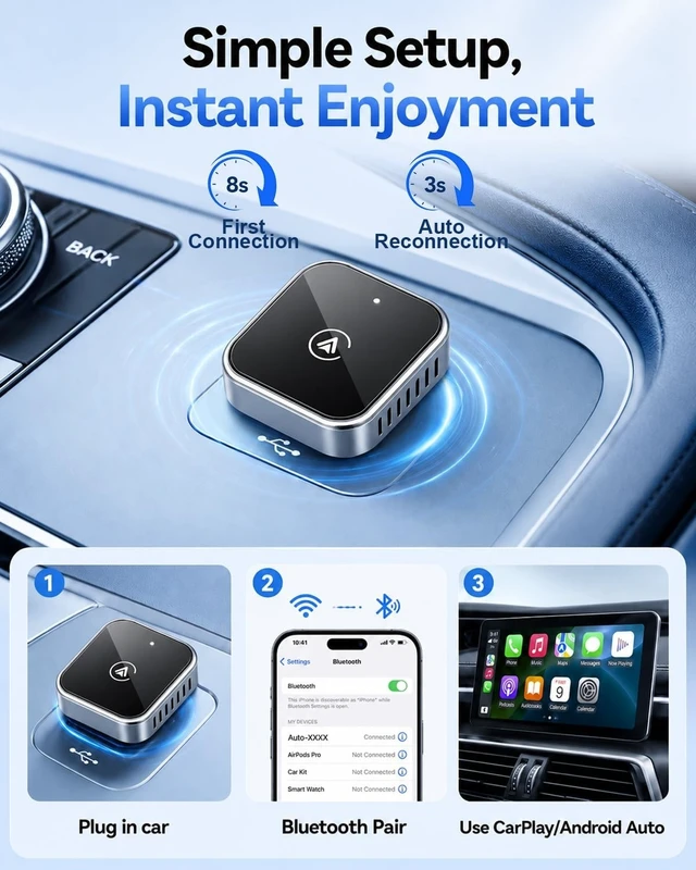 Alt view image 4 of 5 - Wireless CarPlay Adapter, 2026 Upgraded Wired to Wireless CarPlay