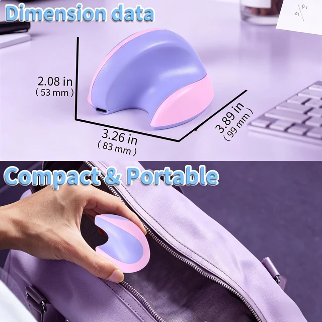 Alt view image 4 of 5 - Justdfine Ergonomic Vertical Wireless Mouse, 2.4G Bluetooth Dual Mode Silent Rechargeable Mini Mouse for Small Hands Girls Kids Laptop PC Office (Purple)