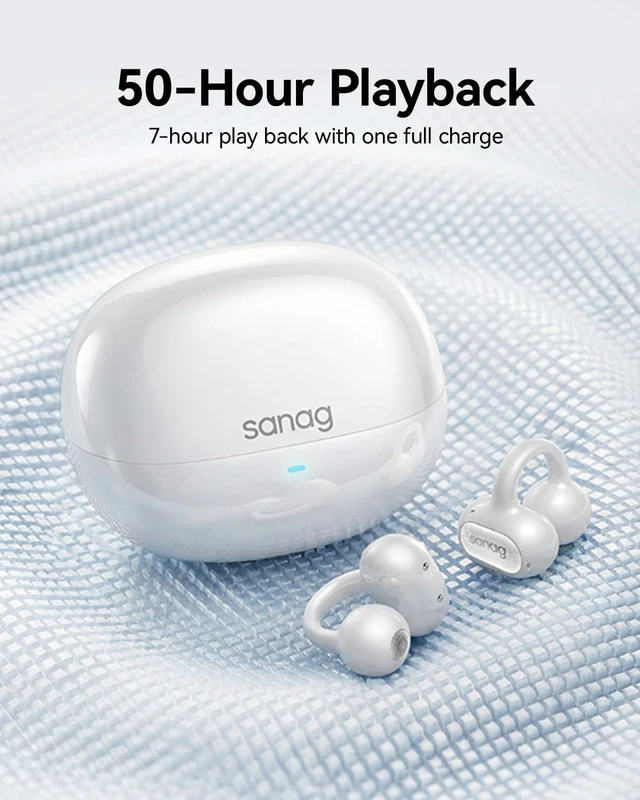 Alt view image 2 of 5 - SANAGS8S Ultra Open-Ear Headphones, Clip-On Earbuds Dolby Atmos Support/AI Translation/Bluetooth 6.0, Up to 50 Hours of Playback, IP67 Waterproof, Fully Wireless, Sports, Lightweight (White