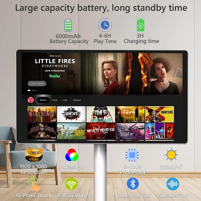 Alt view image 2 of 5 - 21.5" FHD Portable Smart TV on Wheels, Android 13 OS,6GB+128GB Storage