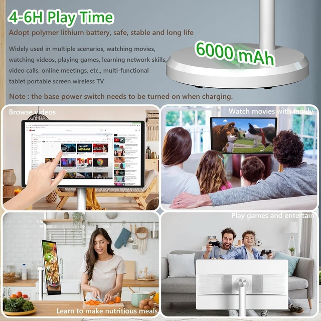 Alt view image 5 of 5 - 21.5" FHD Portable Smart TV on Wheels, Android 13 OS,6GB+128GB Storage