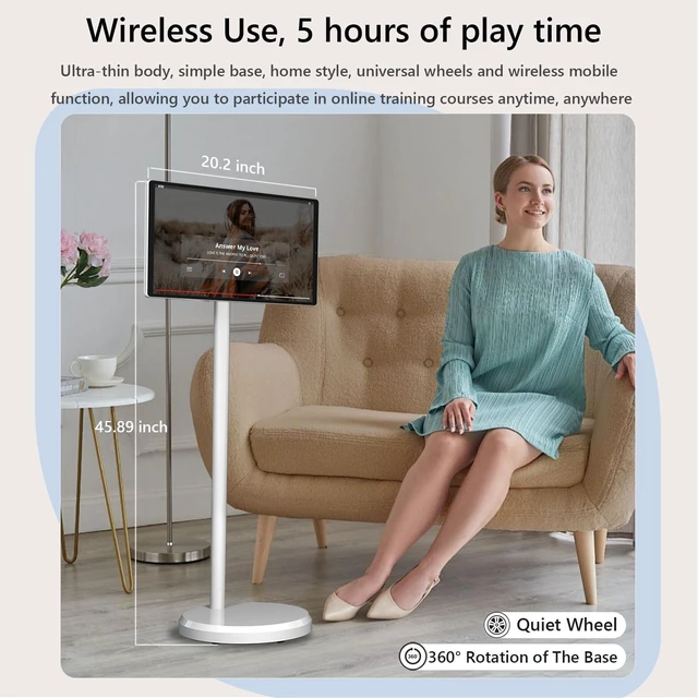 Alt view image 4 of 5 - 21.5" FHD Portable Smart TV on Wheels, Android 13 OS,6GB+128GB Storage