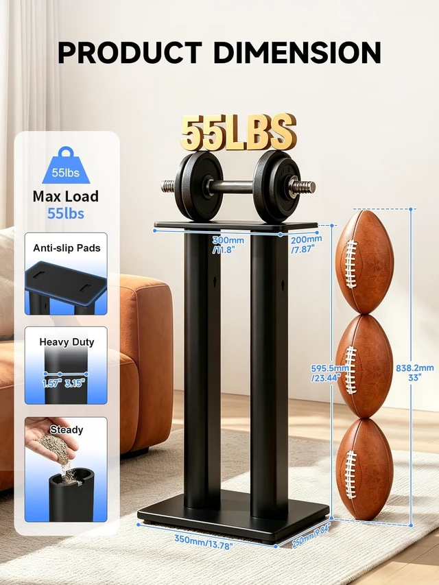 Alt view image 2 of 5 - suptek 23.44" Universal Speaker Stand Pair - Double Tubes Heavy Duty Bookshelf Floor Speaker Stands Support 55lbs, Sturdy Base for Studio Monitors, PC, Gaming & Home Audio, Black, SDM003XLH