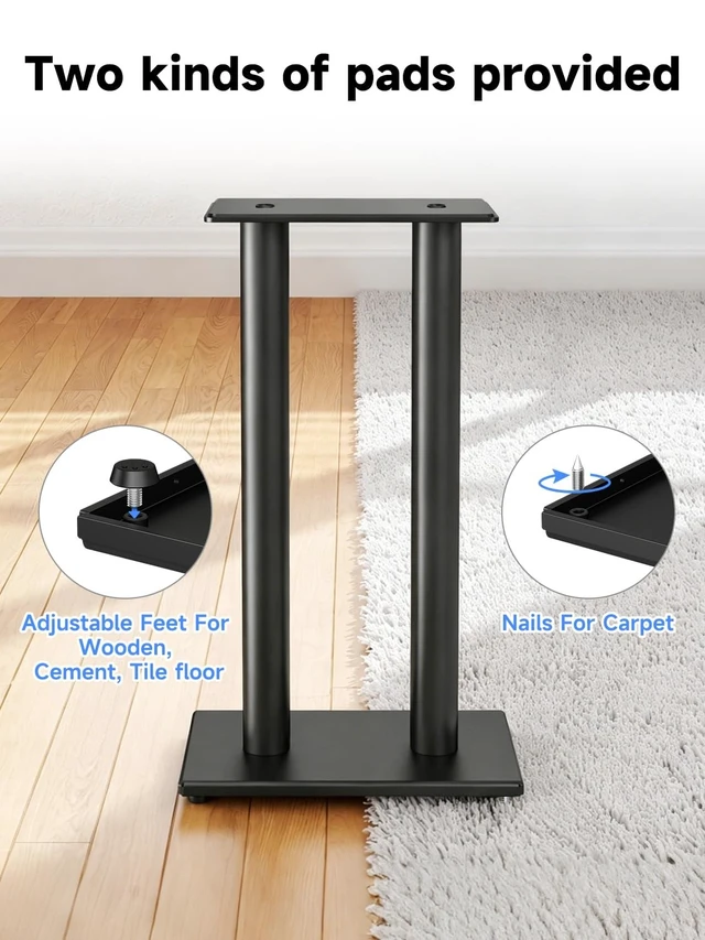 Alt view image 3 of 5 - suptek 23.44" Universal Speaker Stand Pair - Double Tubes Heavy Duty Bookshelf Floor Speaker Stands Support 55lbs, Sturdy Base for Studio Monitors, PC, Gaming & Home Audio, Black, SDM003XLH