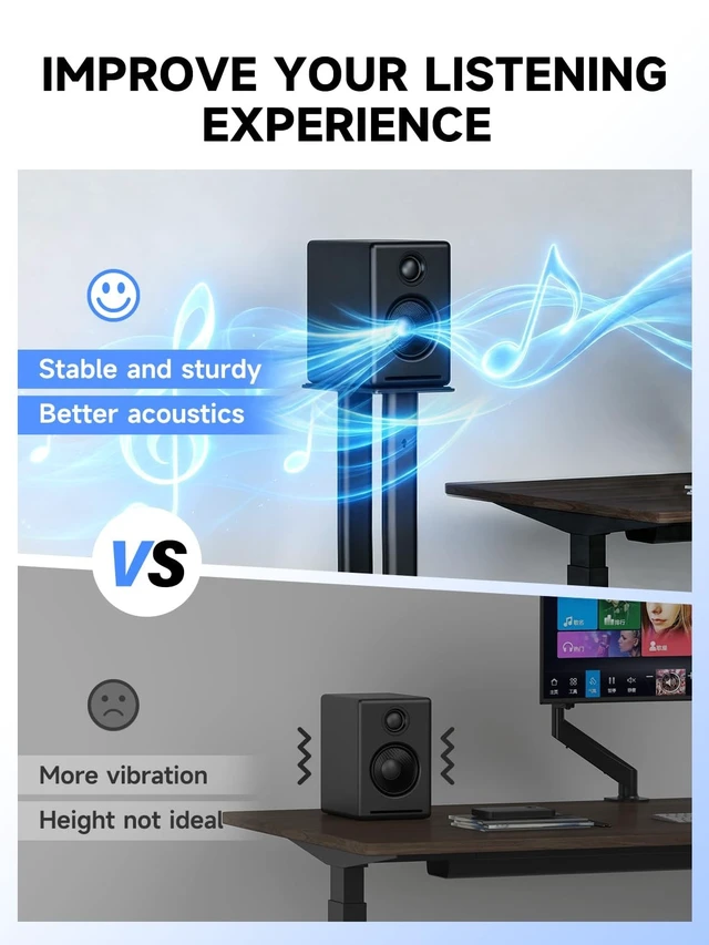 Alt view image 4 of 5 - suptek 23.44" Universal Speaker Stand Pair - Double Tubes Heavy Duty Bookshelf Floor Speaker Stands Support 55lbs, Sturdy Base for Studio Monitors, PC, Gaming & Home Audio, Black, SDM003XLH