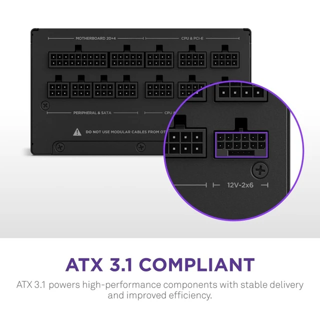 Alt view image 3 of 5 - NZXT C1200 Gold ATX 3.1 - Fully Modular Low-Noise PC Gaming Power Supply - 1200 Watts - 80 Plus Gold - 12V-2x6 Connector - Zero Fan Mode - 100% Japanese Capacitors - Black