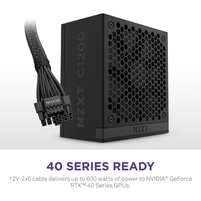 Alt view image 4 of 5 - NZXT C1200 Gold ATX 3.1 - Fully Modular Low-Noise PC Gaming Power Supply - 1200 Watts - 80 Plus Gold - 12V-2x6 Connector - Zero Fan Mode - 100% Japanese Capacitors - Black
