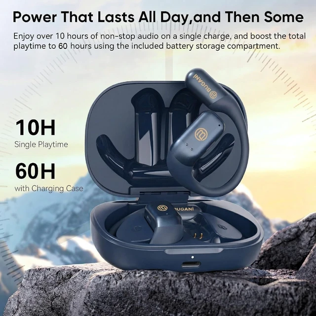 Alt view image 3 of 5 - BUGANI Open Ear Headphones, Bluetooth 5.4 Wireless Earbuds with 60H Playtime, ENC Noise Cancelling Mic for Clear Calls, IPX5 Waterproof Sports Earphones for Running Workout Cycling
