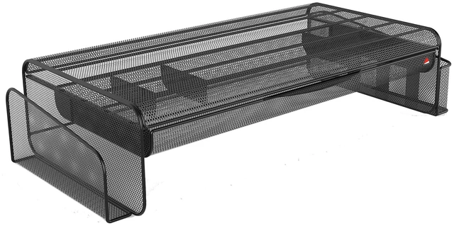 Main image of Alba Monitor Stand with Drawer, Metal Mesh Monitor Riser, Black