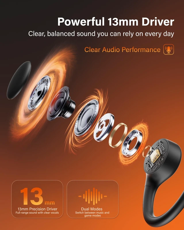 Alt view image 3 of 5 - Upgrade Bone Conduction Headphones Bluetooth 6.0 Open Ear Earbuds with Mic, Balanced Audio, Reduced Sound Leakage, IP54 Waterproof Secure Fit, Wireless Sports Headphones for Running, Workout &