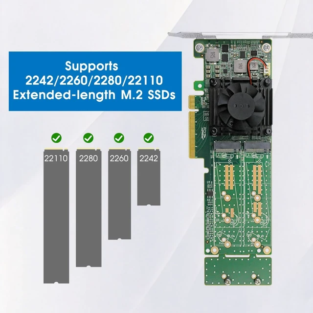 Alt view image 3 of 5 - Linkreal PCIe 3.0 x8 to 2/4 Port M.2 NVMe Switch Adapter Card, 64GB/s Bandwidth M Key NGFF SSD Expansion Card Support 2242/2260/2280/22110 NVMe SSD