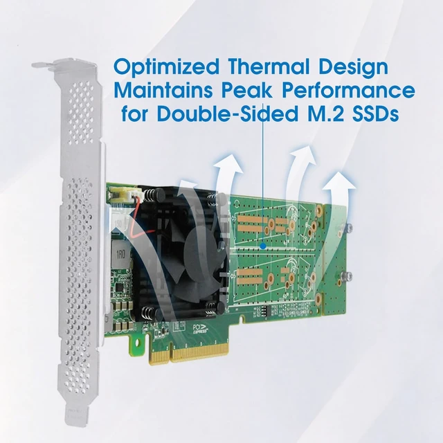 Alt view image 4 of 5 - Linkreal PCIe 3.0 x8 to 2/4 Port M.2 NVMe Switch Adapter Card, 64GB/s Bandwidth M Key NGFF SSD Expansion Card Support 2242/2260/2280/22110 NVMe SSD