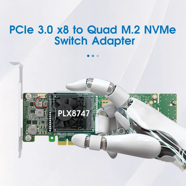 Alt view image 5 of 5 - Linkreal PCIe 3.0 x8 to 2/4 Port M.2 NVMe Switch Adapter Card, 64GB/s Bandwidth M Key NGFF SSD Expansion Card Support 2242/2260/2280/22110 NVMe SSD