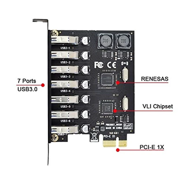 Alt view image 3 of 5 - NFHK 7 Ports PCI-E to USB 3.0 HUB PCI Express Expansion Card Adapter 5Gbps for Motherboard
