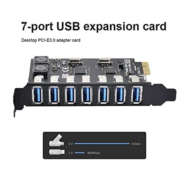 Alt view image 5 of 5 - NFHK 7 Ports PCI-E to USB 3.0 HUB PCI Express Expansion Card Adapter 5Gbps for Motherboard