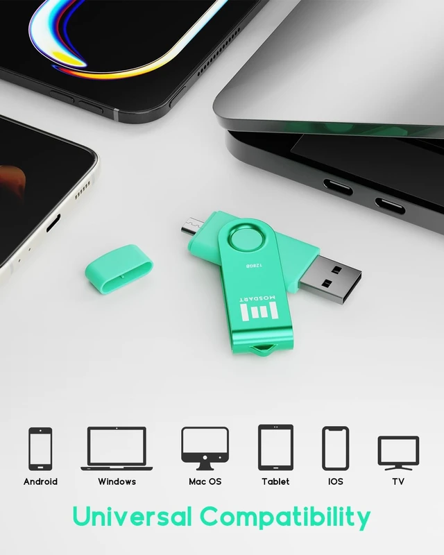 Alt view image 2 of 5 - MOSDART 128GB USB C & USB A 2.0 Swivel Dual Flash Drive, Green