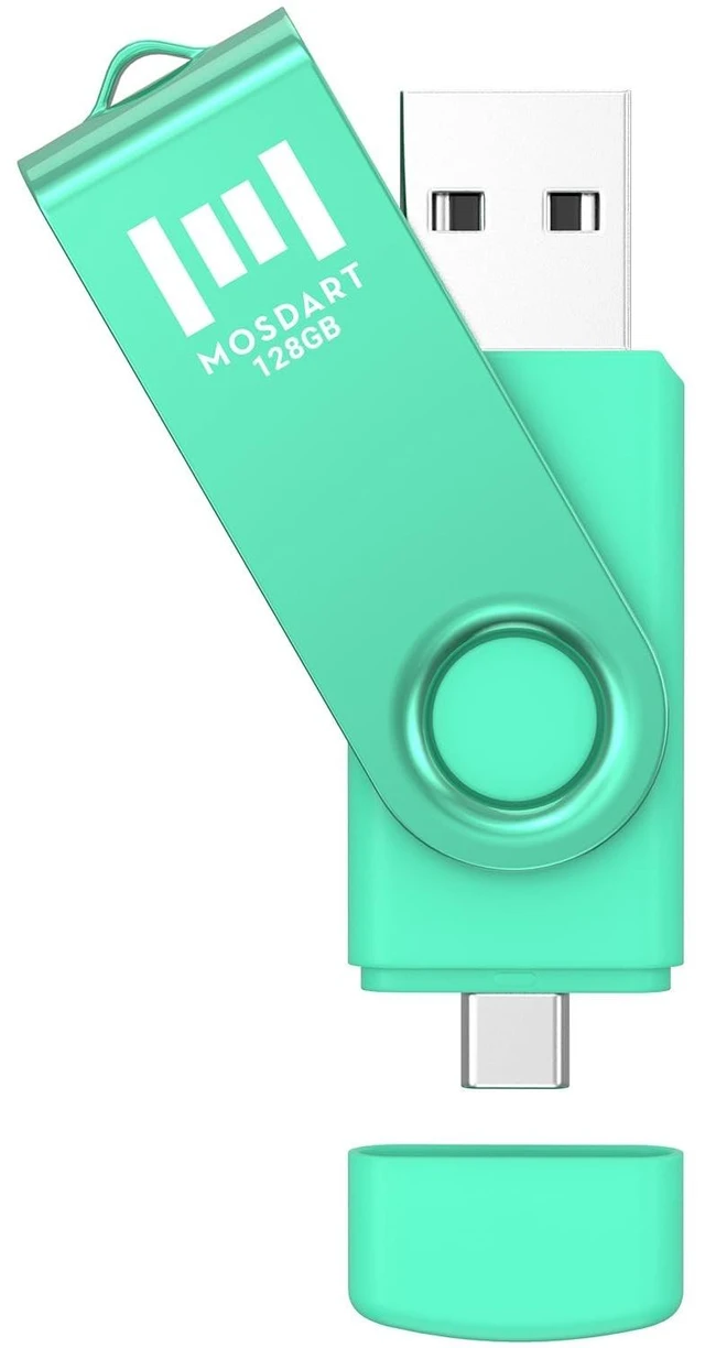 Main image of MOSDART 128GB USB C & USB A 2.0 Swivel Dual Flash Drive, Green