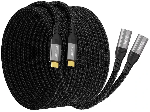 Main image of HOTUTUKI 2 Pack 10FT USB C Extension Cables, 20Gbps USB 3.2 Gen 2x2, 100W Fast Charge, 4K@60Hz Video, Male to Female Type C Extender, Nylon Braided for Thunderbolt 4/3, Monitor
