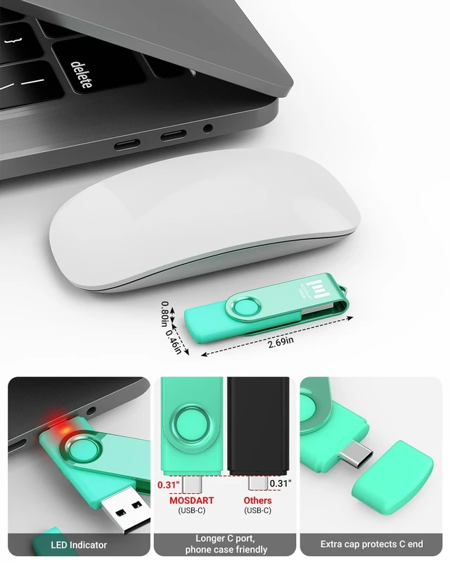 Alt view image 5 of 5 - MOSDART 128GB USB C & USB A 2.0 Swivel Dual Flash Drive, Green
