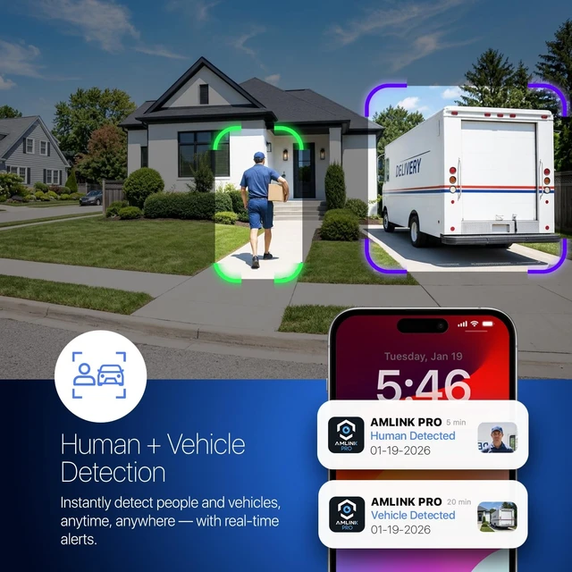 Alt view image 4 of 5 - AMLINK 5MP POE Security Camera System Outdoor, 8CH POE NVR, 2pcs 5MP Bullet Camera, Human/Vehicle Detection, IP67, Deterrent, Two Way Audio, Hard Drive Not Included, ALN-4108E-B5172EW2