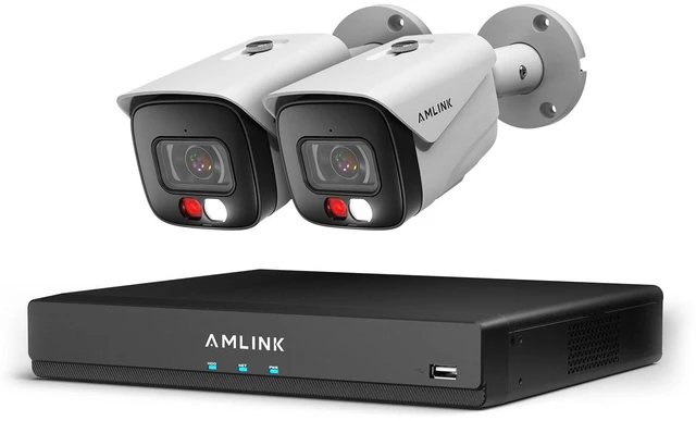 Main image of AMLINK 5MP POE Security Camera System Outdoor, 8CH POE NVR, 2pcs 5MP Bullet Camera, Human/Vehicle Detection, IP67, Deterrent, Two Way Audio, Hard Drive Not Included, ALN-4108E-B5172EW2