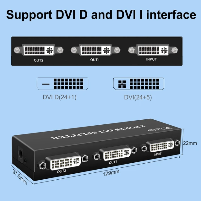 Alt view image 3 of 5 - Wiistar DVI Splitter 1 in 2 Out 2 Port DVI Distribution Video Splitter 1x2