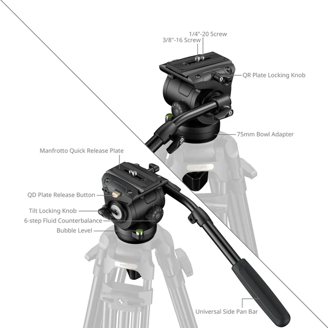 Alt view image 2 of 5 - SmallRig Professional Tripod Fluid Video Head with 6-Step Counterbalance