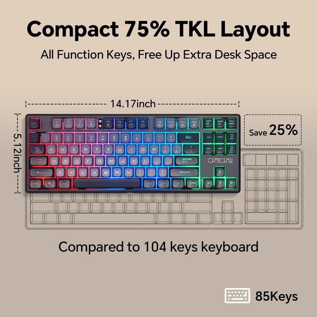 Alt view image 3 of 5 - CHONCHOW TKL Gaming Keyboard and Mouse Combo, Wired RGB Set for PC Laptop