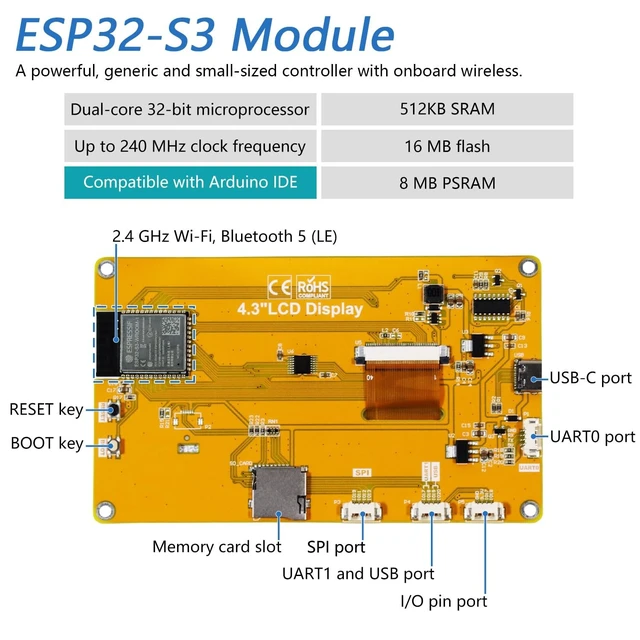 Alt view image 3 of 5 - FREENOVE ESP32 Display ESP32-S3 CYD 4.3" 480x272 TN Resistive Touch Screen