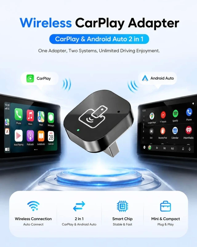 Alt view image 2 of 5 - 2026 Wireless CarPlay & Android Auto Adapter 2-in-1 Plug & Play Dongle, Converts Wired to Wireless, Auto Reconnect, Low Latency, for iOS 10+ & Android 11+ with Factory Wired CarPlay
