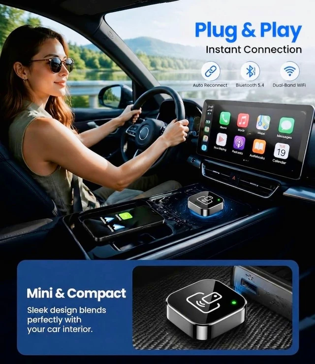 Alt view image 3 of 5 - 2026 Wireless CarPlay & Android Auto Adapter 2-in-1 Plug & Play Dongle, Converts Wired to Wireless, Auto Reconnect, Low Latency, for iOS 10+ & Android 11+ with Factory Wired CarPlay