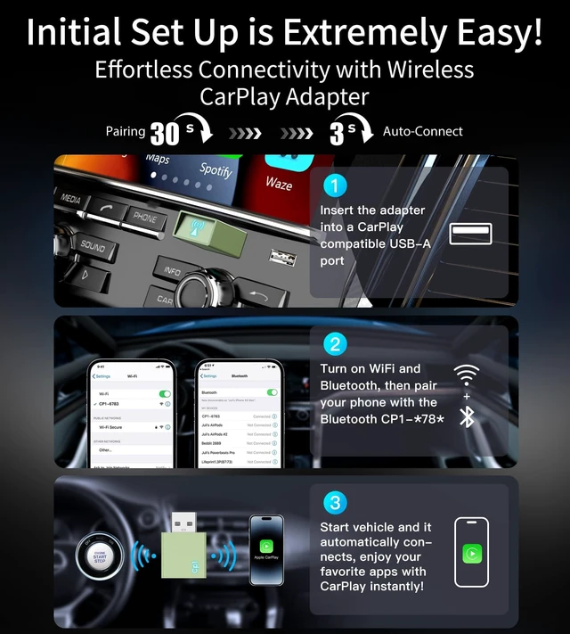Alt view image 2 of 5 - CNDPSTE Wireless Carplay Adapter for Apple 2025 Upgrade, Bluetooth Carplay Convert Wired to Wireless, Car Play Wireless Adapter for iPhone, Carpaly Dongle for Cars Fast Stable in