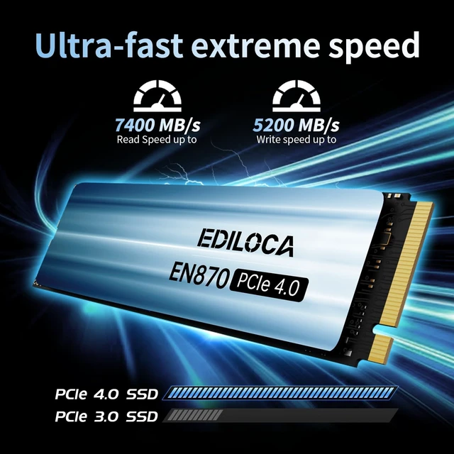 Alt view image 2 of 5 - Ediloca 1TB SSD NVMe M.2 2280 PCIe Gen4 x4 Internal Solid State Drive, 1TB NVME SSD Read Speed up to 7400MB/s, Dynamic SLC Cache, Compatible with PS5, Gaming PC, and Laptop(EN870)