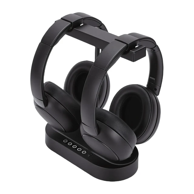 Alt view image 2 of 5 - Gugxiom Dual Wireless Headphones for TV, Bluetooth 5.4 Transmitter Charging Base, 40H Playtime, Low Latency Stereo, Optical AUX, Clear Dialogue Headset for Seniors