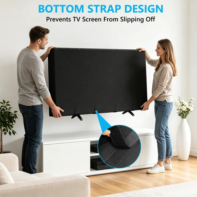 Alt view image 4 of 5 - 50-55" TV Cover for Moving, Thick Felt Dustproof Anti-Scratch Bottom Strap