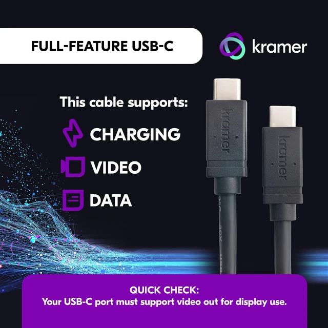 Alt view image 4 of 5 - Kramer USB-C 3.2 Gen 2 Full-Featured Cable C-U32/FF-6, 6 ft, 10Gbps, 100W, 4K@60Hz