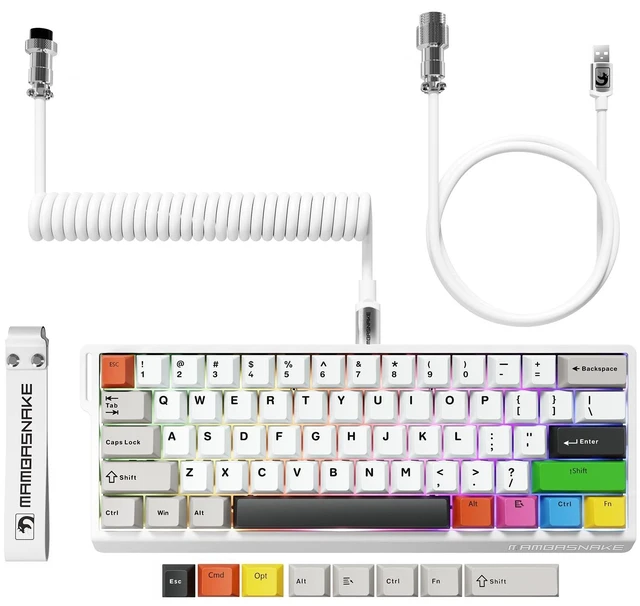 Main image of MAMBASNAKE X60 HE Magnetic Switch Keyboard Adjustable Actuation,BT/2.4G/Wired Tri-Mode 60% Percent Mechanical Gaming Keyboard,8KHz Polling Rate Rapid Trigger,Web Driver for Win/Mac-White&Caps
