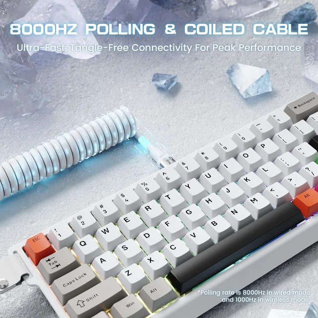 Alt view image 4 of 5 - MAMBASNAKE X60 HE Magnetic Switch Keyboard Adjustable Actuation,BT/2.4G/Wired Tri-Mode 60% Percent Mechanical Gaming Keyboard,8KHz Polling Rate Rapid Trigger,Web Driver for Win/Mac-White&Caps